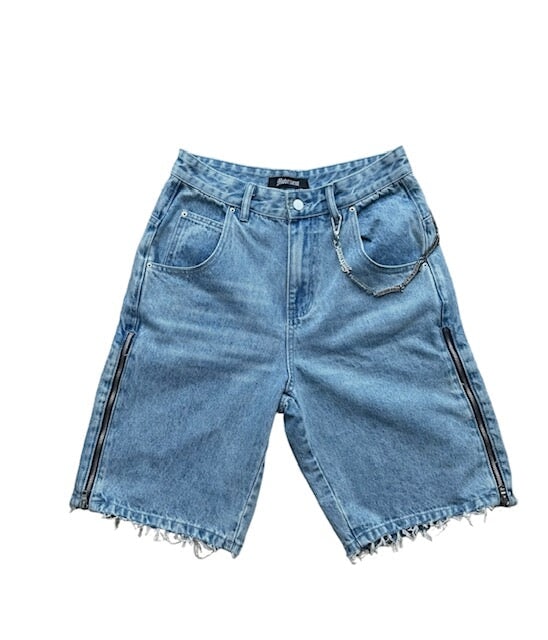 Movement Denim Shorts- Unisex Streetwear, Raw Hem