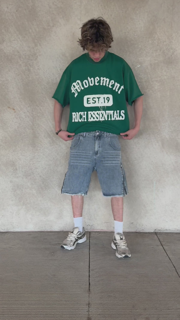 Movement Denim Shorts- Unisex Streetwear, Raw Hem